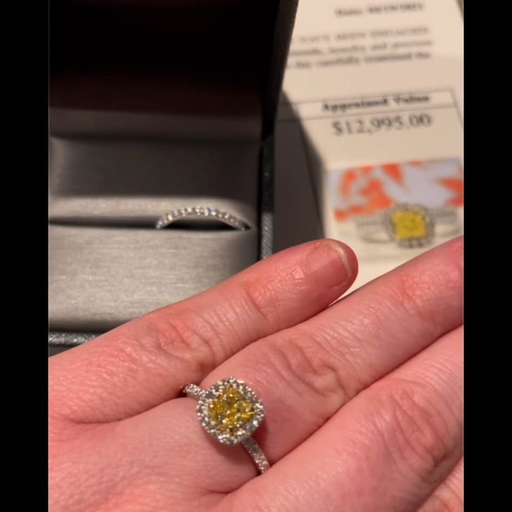 GIA 3.01 CT CANARY DIAMOND 14K WHITE GOLD BRIDAL AND ANNIVERSARY RING SET - Picture 10 of 12